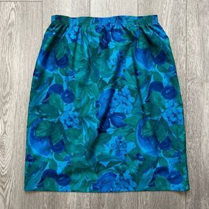 Vintage G.W. Division Of Graff Blue Green Floral Skirt with Pockets Petite 16